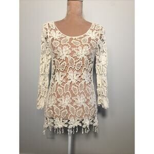 Beach Cover Up Cream M Crochet Lace Boho Dress Finn & Clover